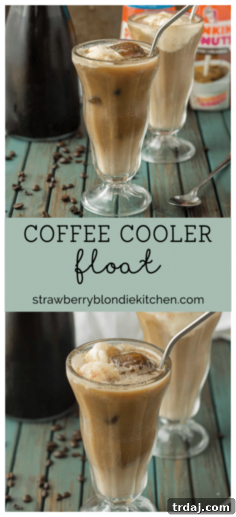 Have your coffee and your dessert too with this Coffee Cooler Float. Cold brew is combined with root beer, cream and vanilla ice cream to give you the ultimate in coffee indulgence! | Strawberry Blondie Kitchen