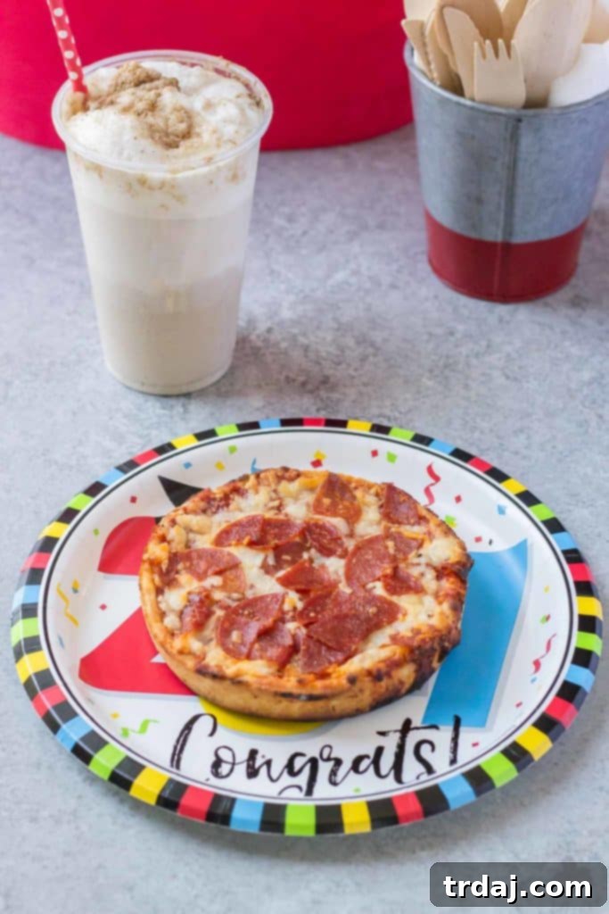 Close-up of a perfectly baked Red Baron Deep Dish Cheese Pizza, hot and ready to serve.
