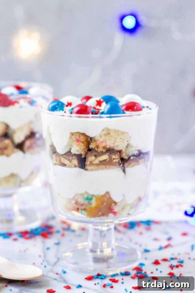 Patriotic Mini Trifles displayed on a festive table setting for Fourth of July