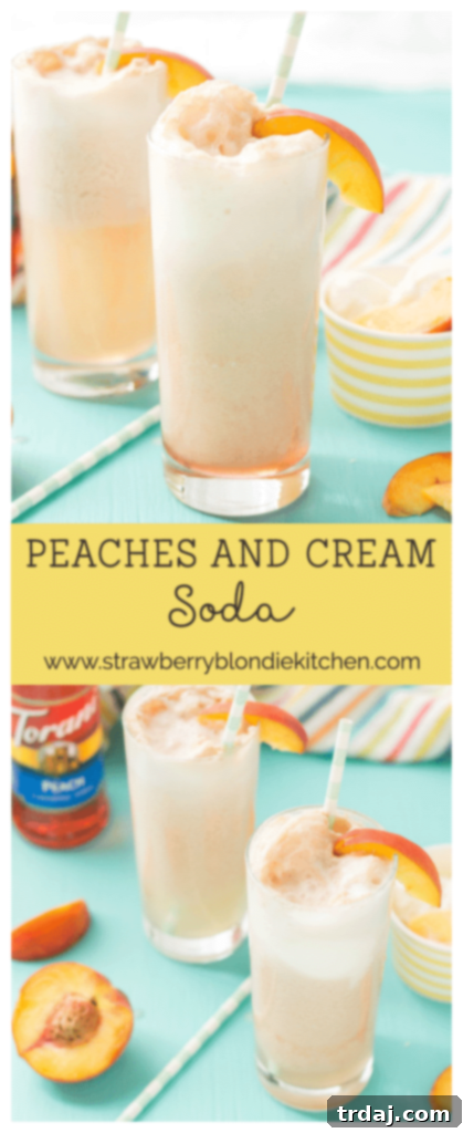 Peaches and Cream Soda recipe card with ingredients and instructions, perfect for a quick summer drink.