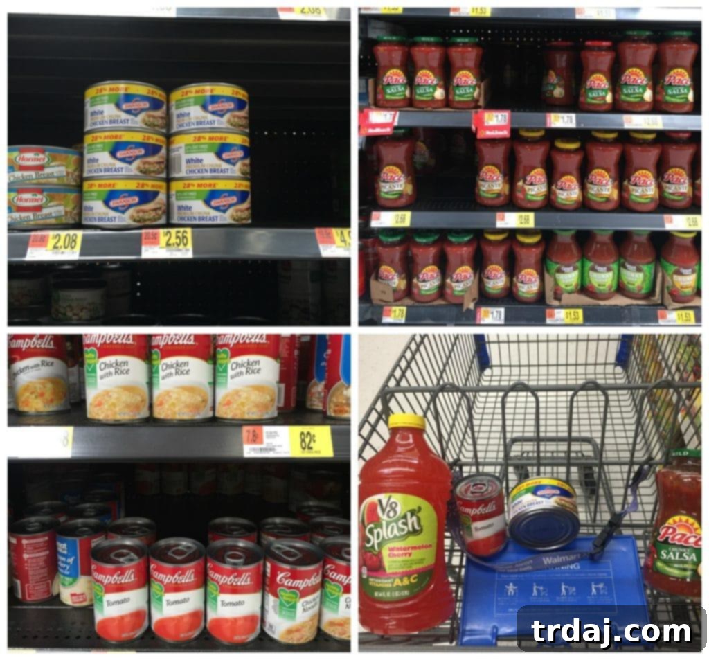 Walmart Back to School shopping for Campbell Soup Company products: Swanson Chicken, Pace Salsa, Campbell's Condensed Soup