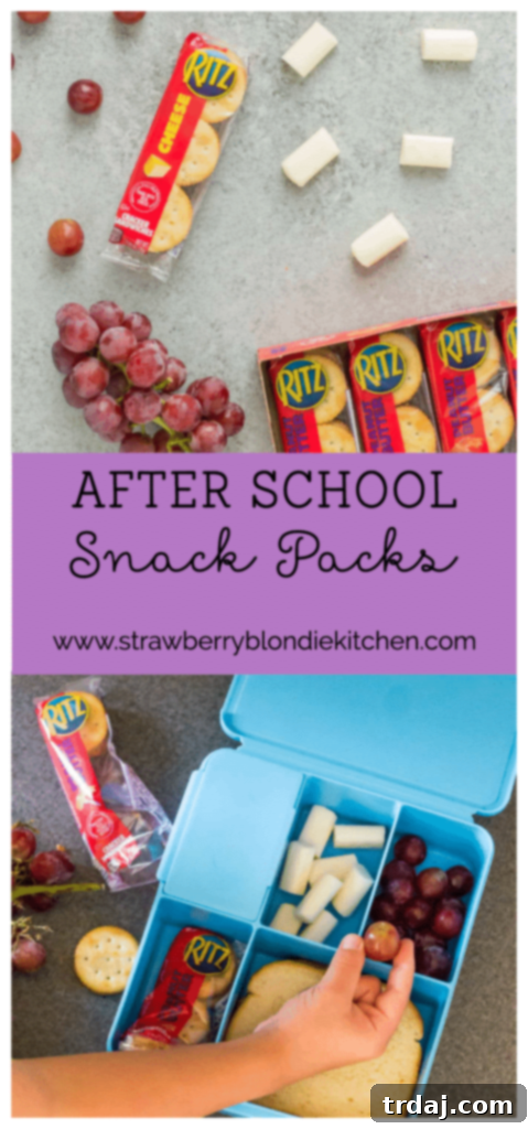 Pinterest-style graphic for After School Snack Packs with RITZ crackers