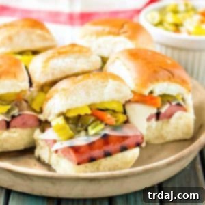 Windy City Smoked Italian Sausage Sliders 7 Chicago Italian Smoked Sausage Sliders featuring Eckrich Smoked Sausage, provolone, and giardiniera on a slider roll.