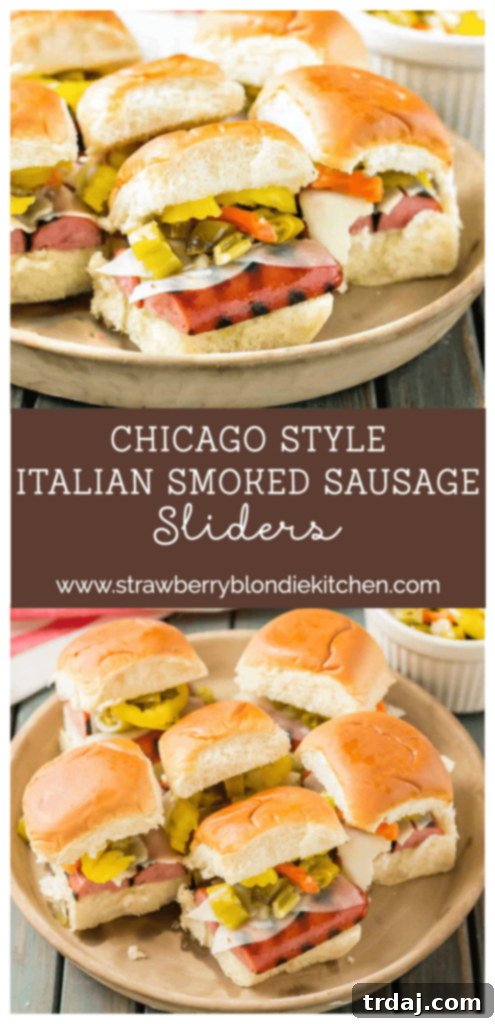 Windy City Smoked Italian Sausage Sliders 9 Close-up of a single Chicago Style Italian Smoked Sausage Slider, emphasizing its components and deliciousness.