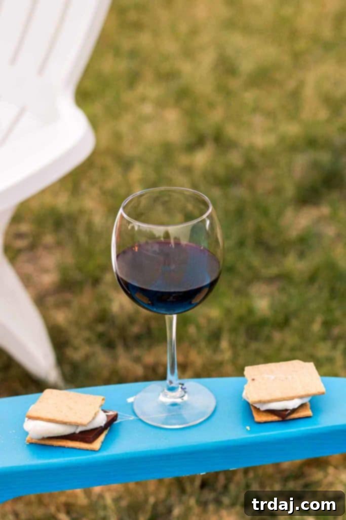 Sheep Thrills Red Blend paired with s'mores by the campfire. A delicious and cozy experience. | Strawberry Blondie Kitchen