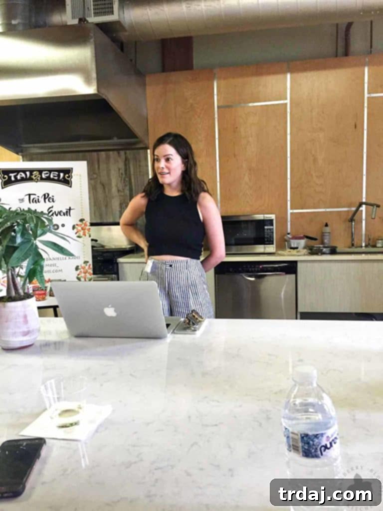 Danielle Moss sharing powerful life hacks for time management and work-life balance at the Tai Pei Foods event, inspiring simpler and more effective living.