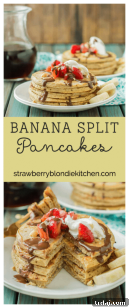 A vibrant infographic showcasing Banana Split Pancakes, ideal for pinning on Pinterest and sharing breakfast inspiration.