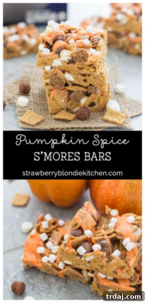 Autumn Pumpkin Spice Smores Bars 4 Final stunning presentation of Pumpkin Spice S'mores Bars with chocolate drizzle and marshmallow bits | Strawberry Blondie Kitchen