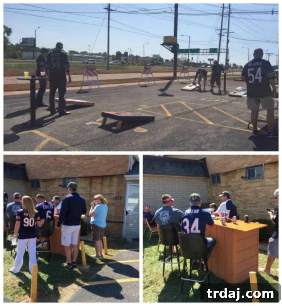 A vibrant table spread with Chorizo Queso Fundido and bottles of El Yucateco hot sauce at a lively tailgate gathering.