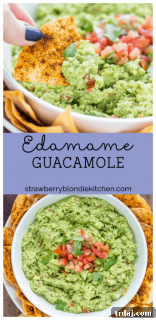 All the flavors you love of guacamole with an added boost of protein and fiber make this Edamame Guacamole super flavorful and a good for you dip. Paired with homemade smoky tortilla chips and you've got one delicious snack. | Strawberry Blondie Kitchen