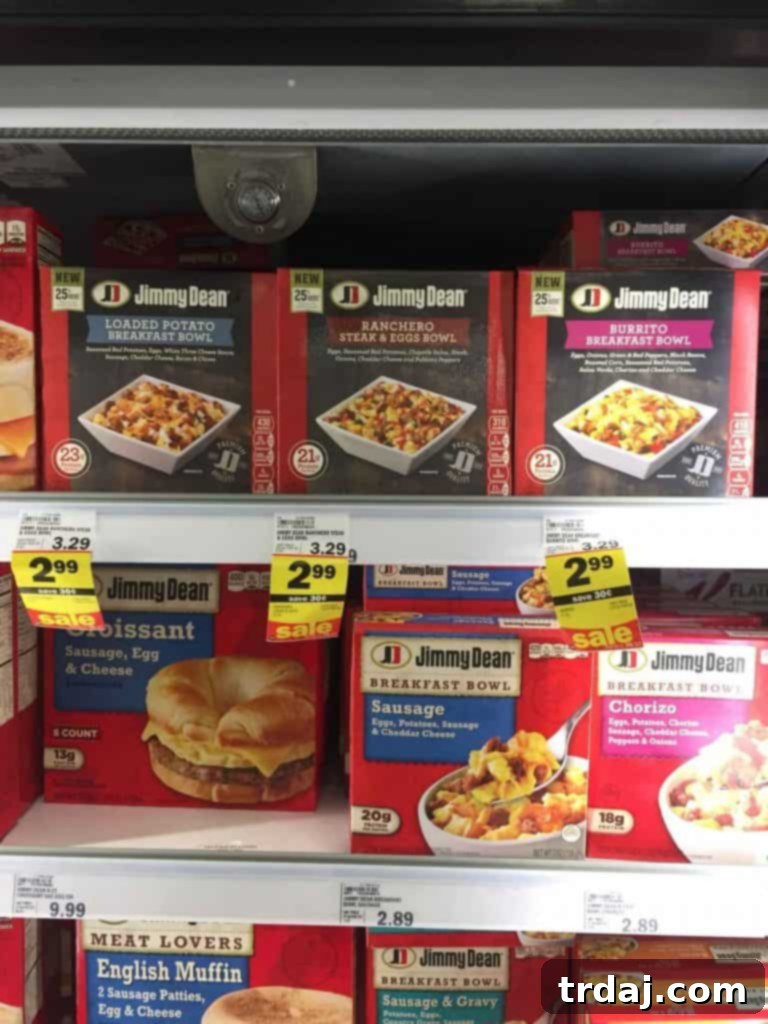 Experience the delicious variety of Jimmy Dean Breakfast Bowls: Burrito, Loaded Potato, and Ranchero Steak & Eggs. Packed with protein for sustained energy.