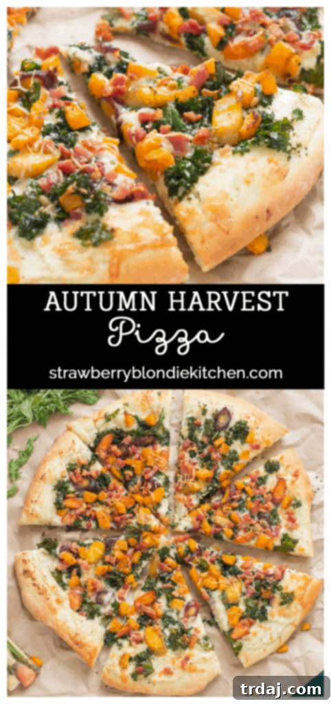 Autumn Bounty Pizza 5 Promotional graphic for Strawberry Blondie Kitchen's Autumn Harvest Pizza, encouraging sharing and following.