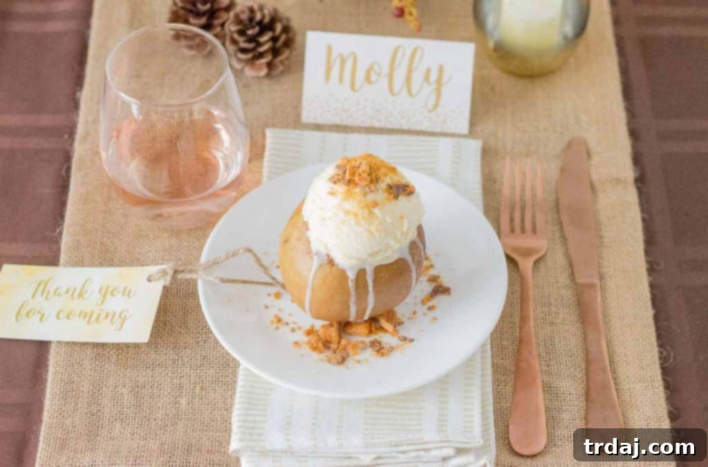 Beautifully set Friendsgiving table with rustic decor and Stuffed Apples