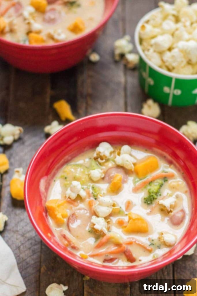 Rich Smoked Sausage and Beer Cheese Soup in a bowl, perfect for game day