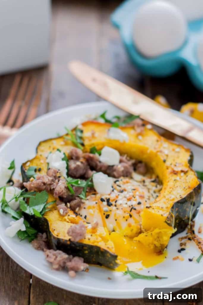 Overhead view of multiple servings of Everything Bagel Squash Egg in the Hole