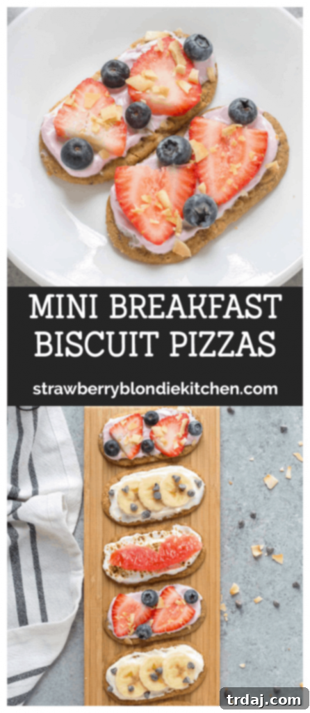 A collage of various Mini Breakfast Biscuit Pizza combinations, showcasing different fruit toppings on belVita biscuits.