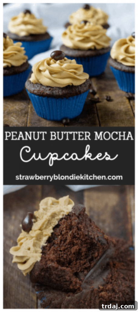 Pin graphic for Peanut Butter Mocha Cupcakes.