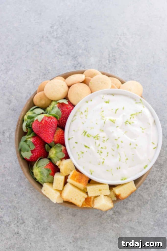 Close-up of Key Lime Pie Dip, showing its smooth texture and lime zest garnish