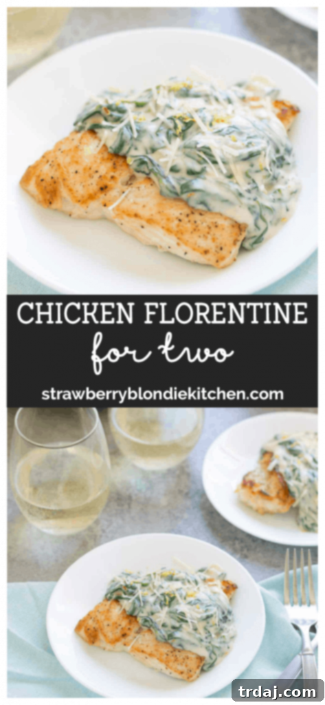 Pin-friendly graphic for Chicken Florentine for 2 recipe.