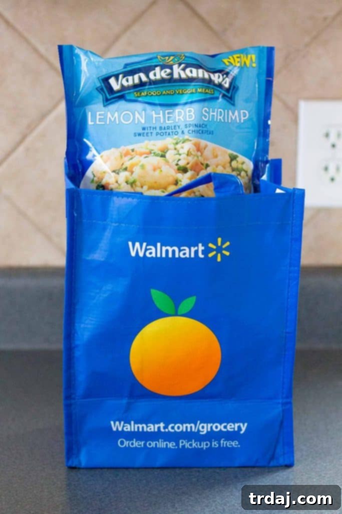 Convenience and health with Van de Kamp’s Seafood and Veggie Meals, featuring the product packaging in a grocery store setting.