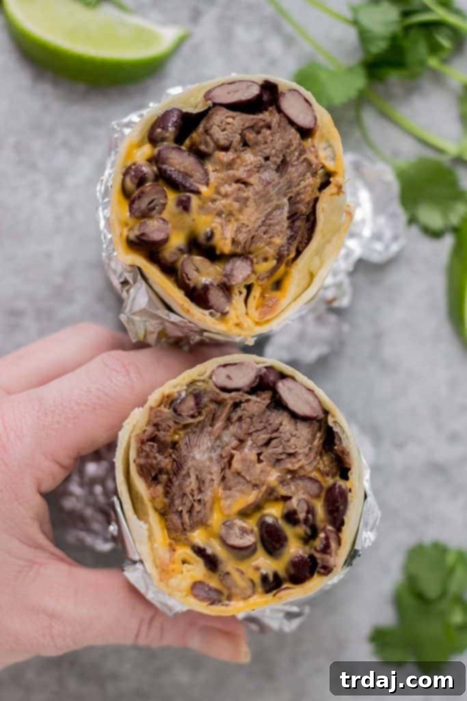 Braised Beef Nacho Burritos bursting with flavor