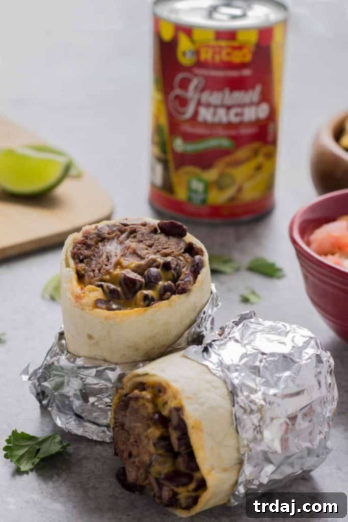 Close-up of a delicious Braised Beef Nacho Burrito