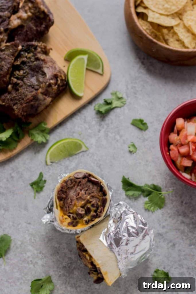 Braised Beef Nacho Burritos ingredients ready for assembly