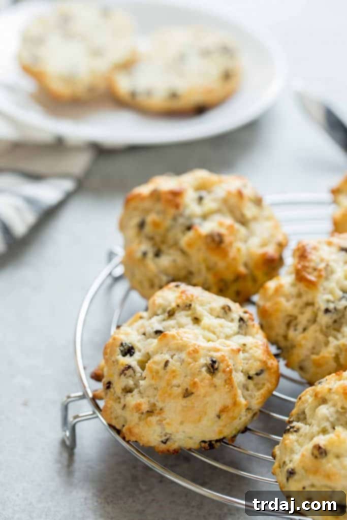 A close-up of a stack of freshly baked Irish Soda Bread Scones