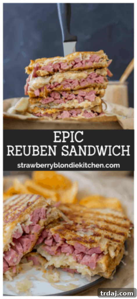 Stacked Epic Reuben Sandwiches, ready to be served