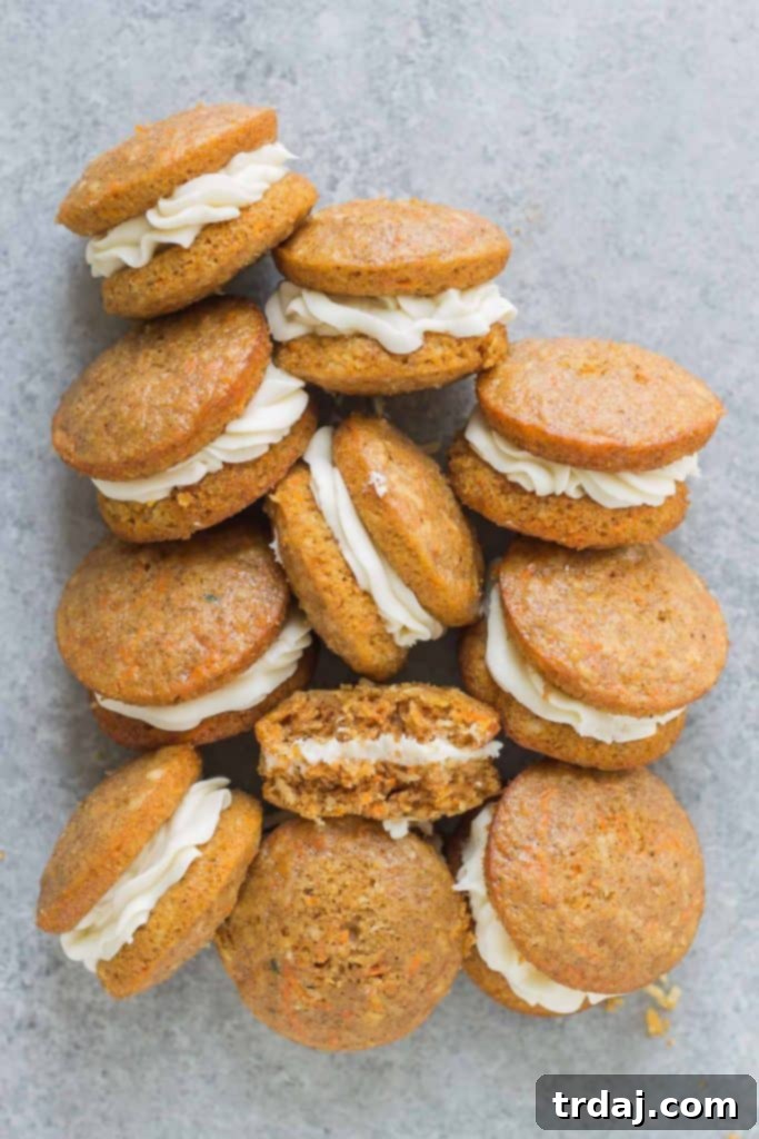 Side view of a Carrot Cake Whoopie Pie showing the generous filling