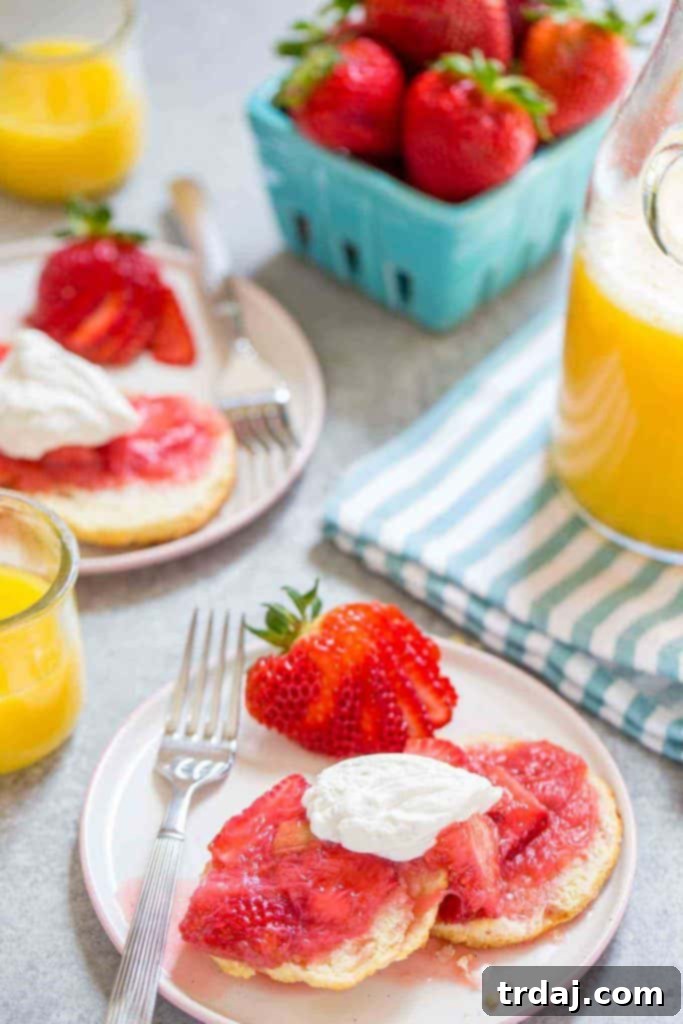 Delicious Strawberry Rhubarb Shortcake with fresh fruit and whipped cream
