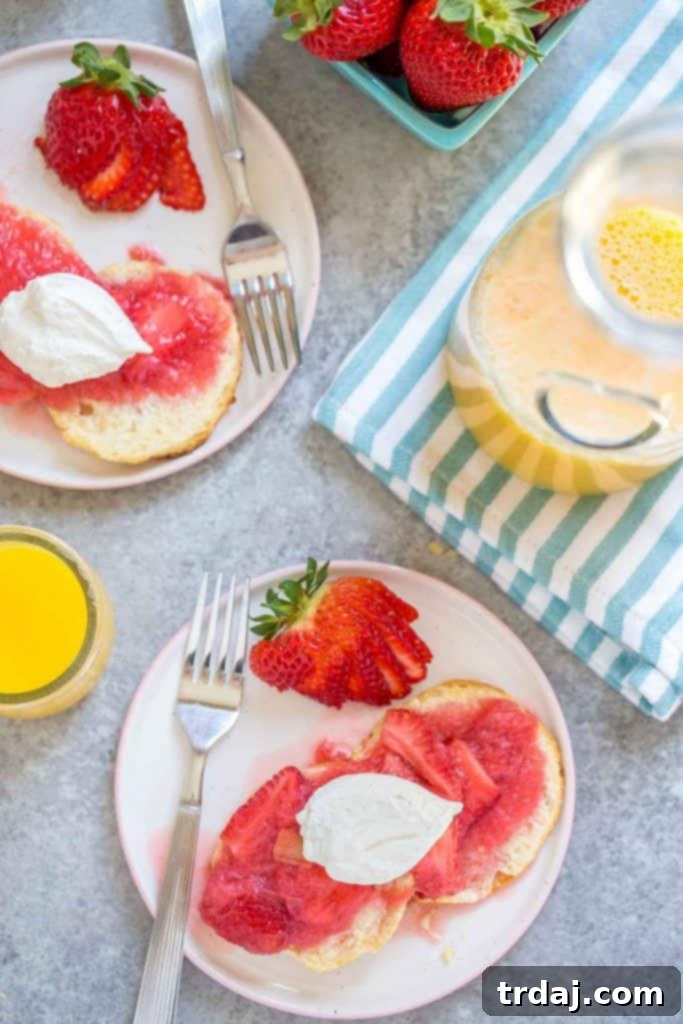 Strawberry Rhubarb Shortcake served on a plate, close up