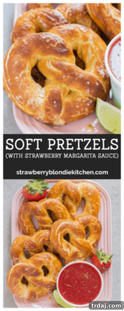 Soft Pretzels with Strawberry Margarita Sauce: A Must-Try Recipe A final close-up of a homemade Soft Pretzel, inviting viewers to try the recipe with its delicious Strawberry Margarita Sauce.