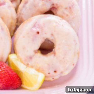 Tangy Strawberry Lemon Donuts 2 Finished Strawberry Lemonade Donuts, perfectly glazed