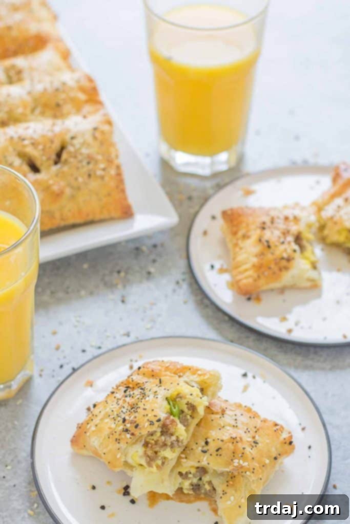 Flaky Everything Bagel Breakfast Pockets with a savory filling