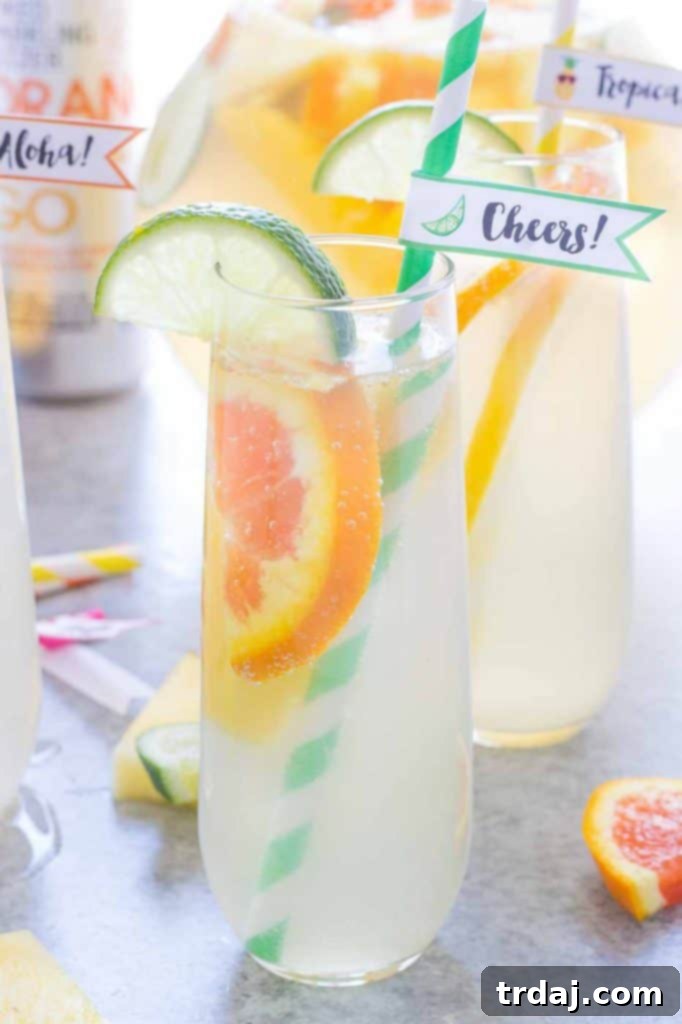 Close-up of Tropical Orange Mango Sangria in a glass