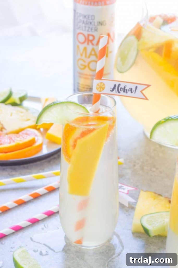 Served Tropical Orange Mango Sangria with straw flag