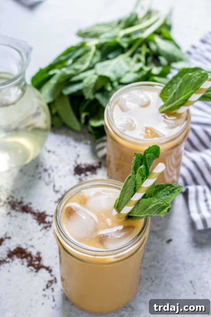 Vanilla Mint Iced Coffee with fresh mint garnish