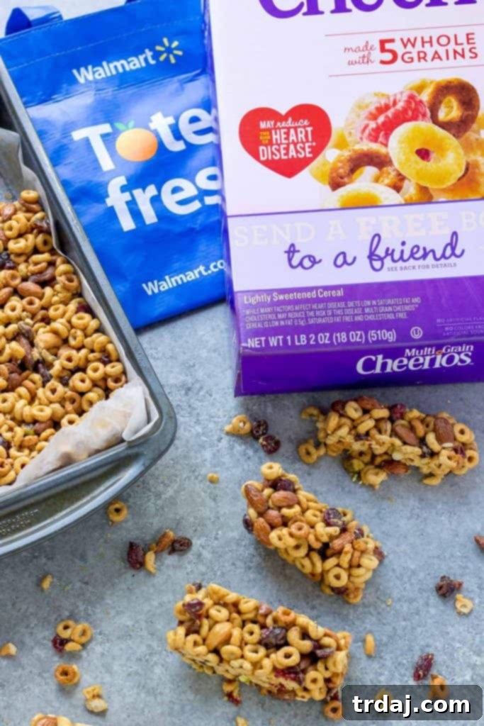 Stacked Fruit and Nut Cheerios Bars with Fresh Ingredients