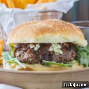 Peppercorn Blue Cheese Burgers with Cherry Sauce, finished and ready to serve.